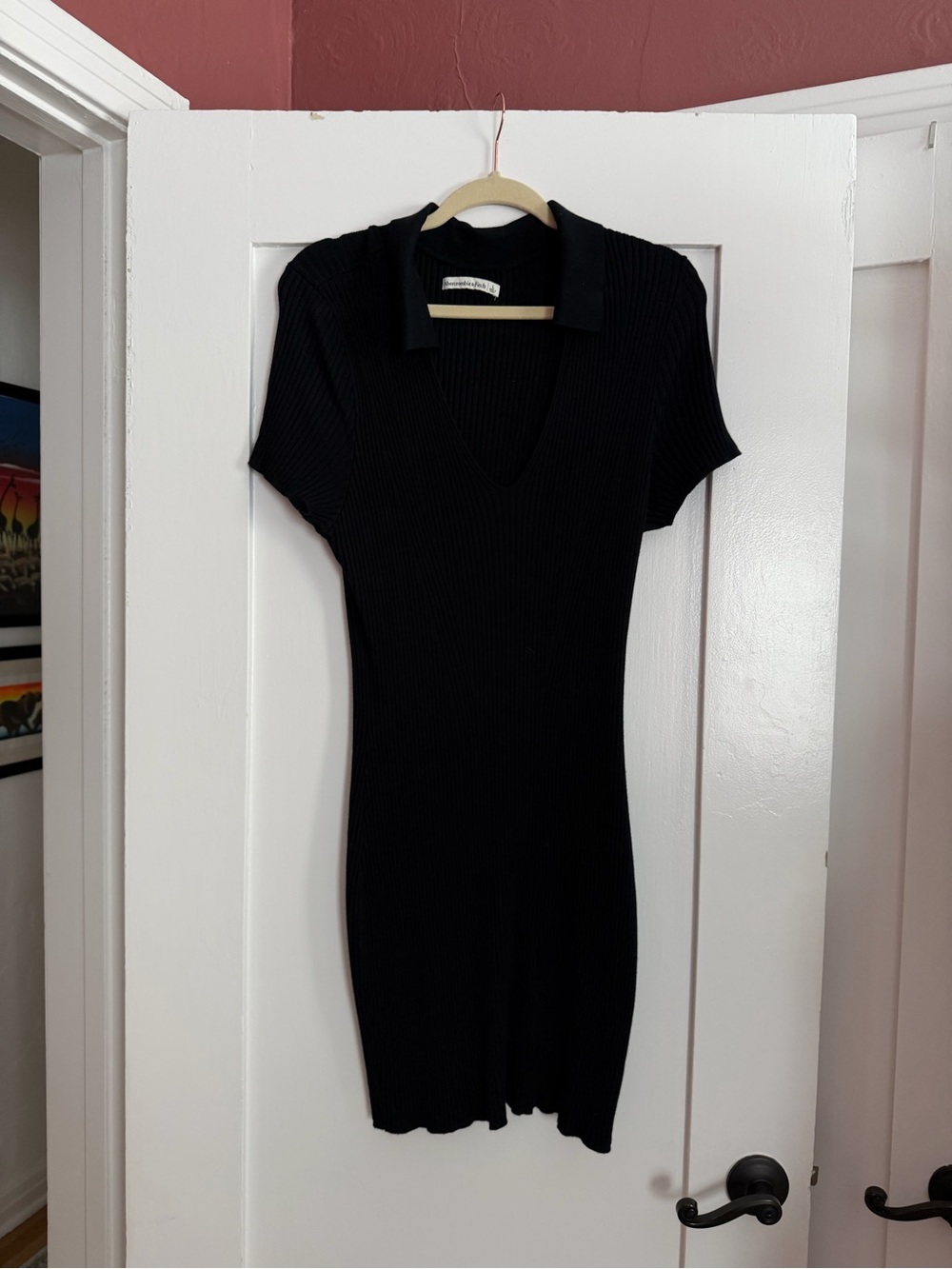 Abercrombie & Fitch Black Ribbed Polo Short Sleeve Dress
